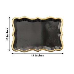 10-Pack Paper 14"x10" Rectangle Serving Trays Black - Heavy Duty Disposable 400GSM Cardboard Party Platters with Exquisite Gold Rim for Weddings & Parties