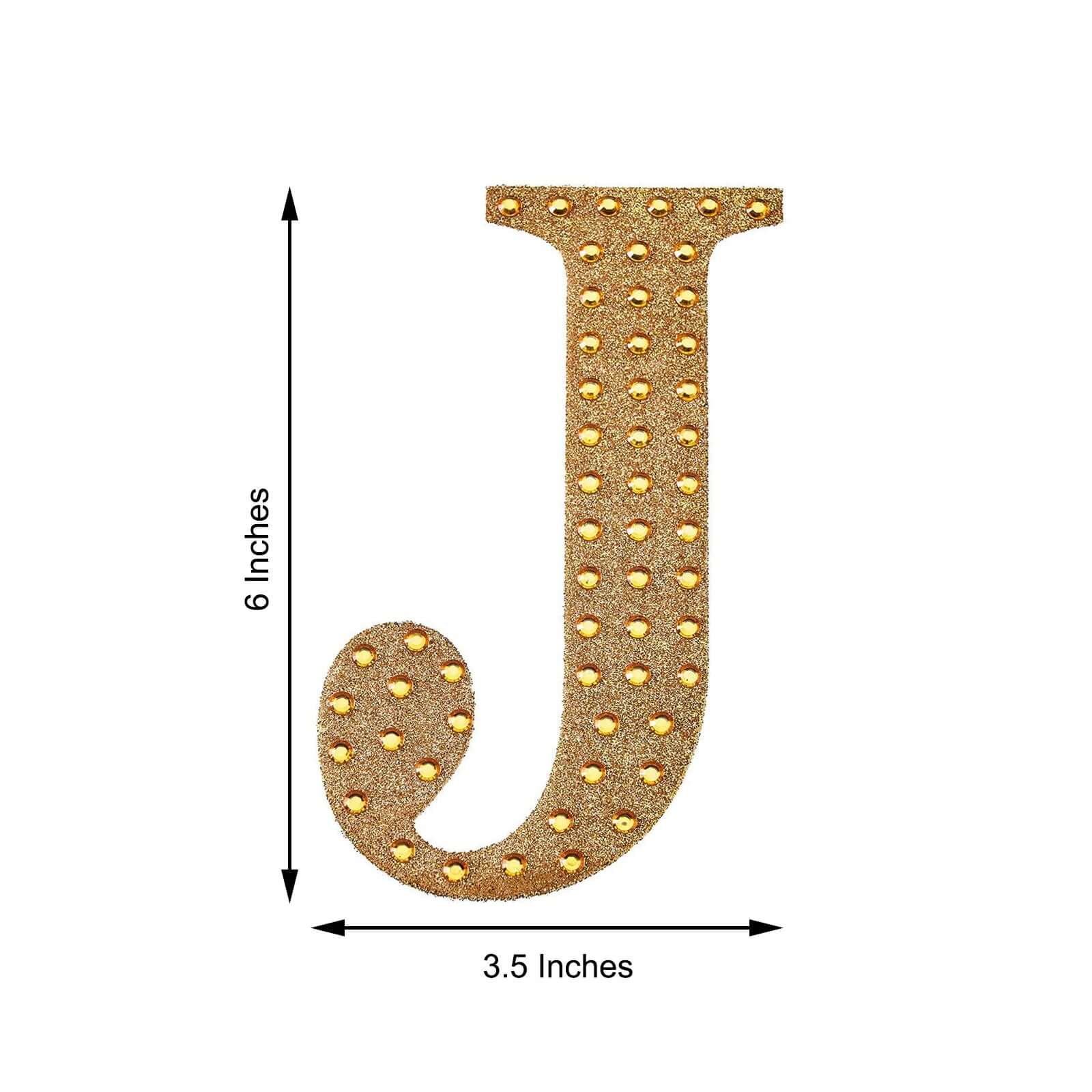 Decorative Rhinestone Alphabet "J" Letter Stickers, Glitter Adhesive Craft Letters Gold DIY Sparkle Embellishments 6"