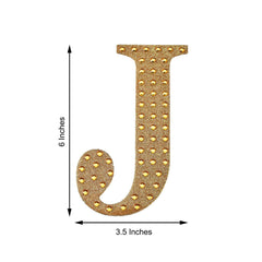 Decorative Rhinestone Alphabet "J" Letter Stickers, Glitter Adhesive Craft Letters Gold DIY Sparkle Embellishments 6"