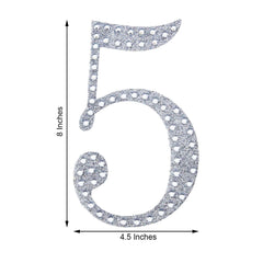 Decorative Rhinestone Number "5" Stickers, Glitter Adhesive Craft Numbers Silver DIY Sparkle Embellishments 8"