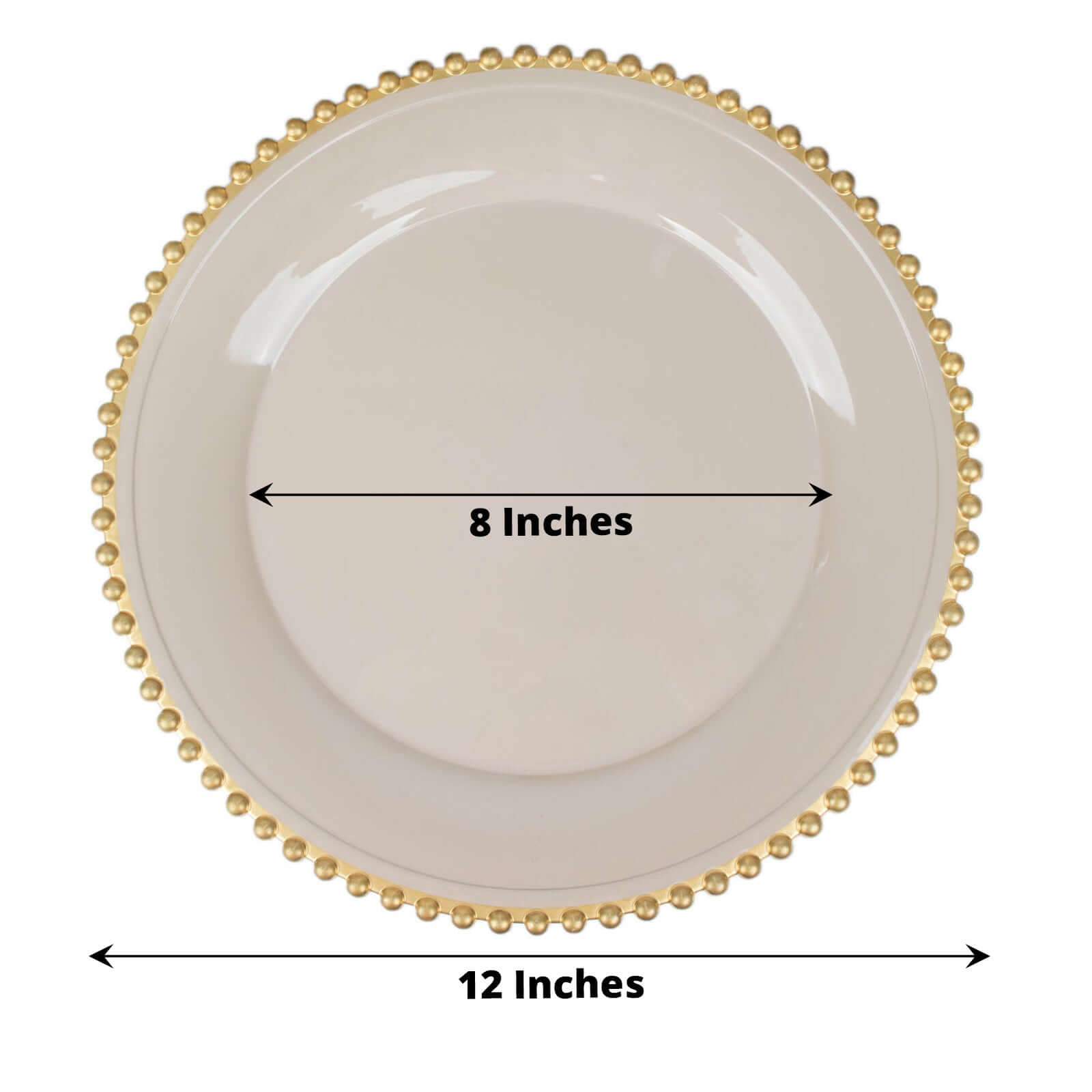 6-Pack Acrylic Round Charger Plates 13" in Taupe with Gold Beaded Rim, Decorative Dinner Party Charger Tableware