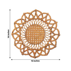 10-Pack Disposable Table Placemats in Brown with Die-Cut Rattan Weave Print - Large Rustic Farmhouse Scalloped Rim Floral Paper Placemats 16"