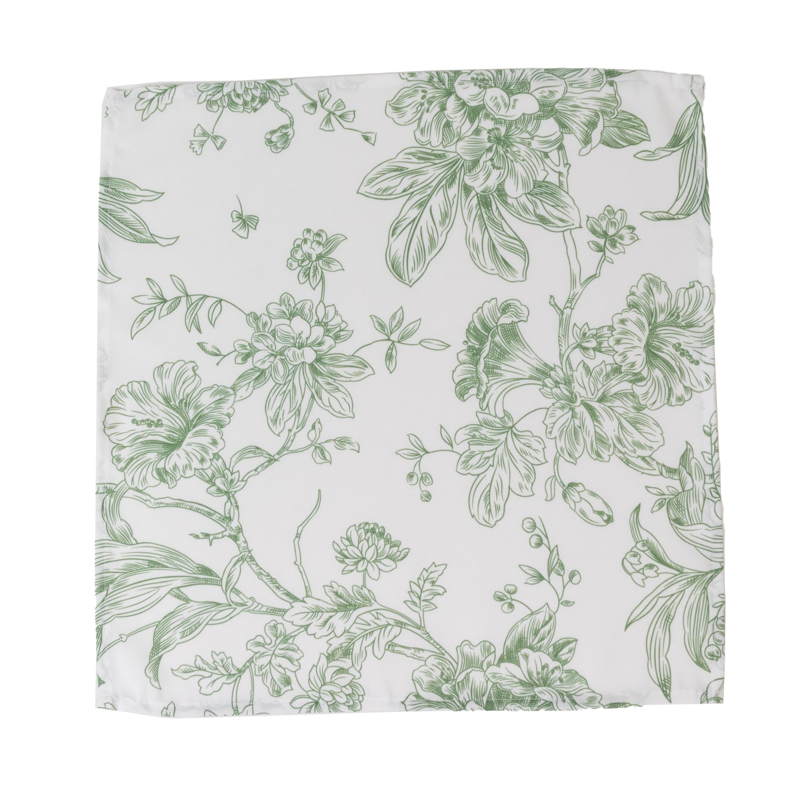 5-Pack French Toile Polyester Cloth Napkins – 17"x17" Dusty Sage Green and White Reusable Table Napkins in Floral Design for Events & Dining