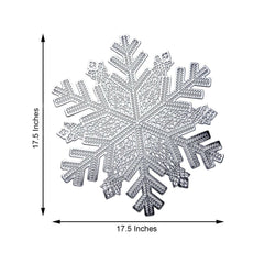 6-Pack Dining Table Mats Snowflake Design Silver - Vinyl Non-Slip Surface for Winter Decor 18"