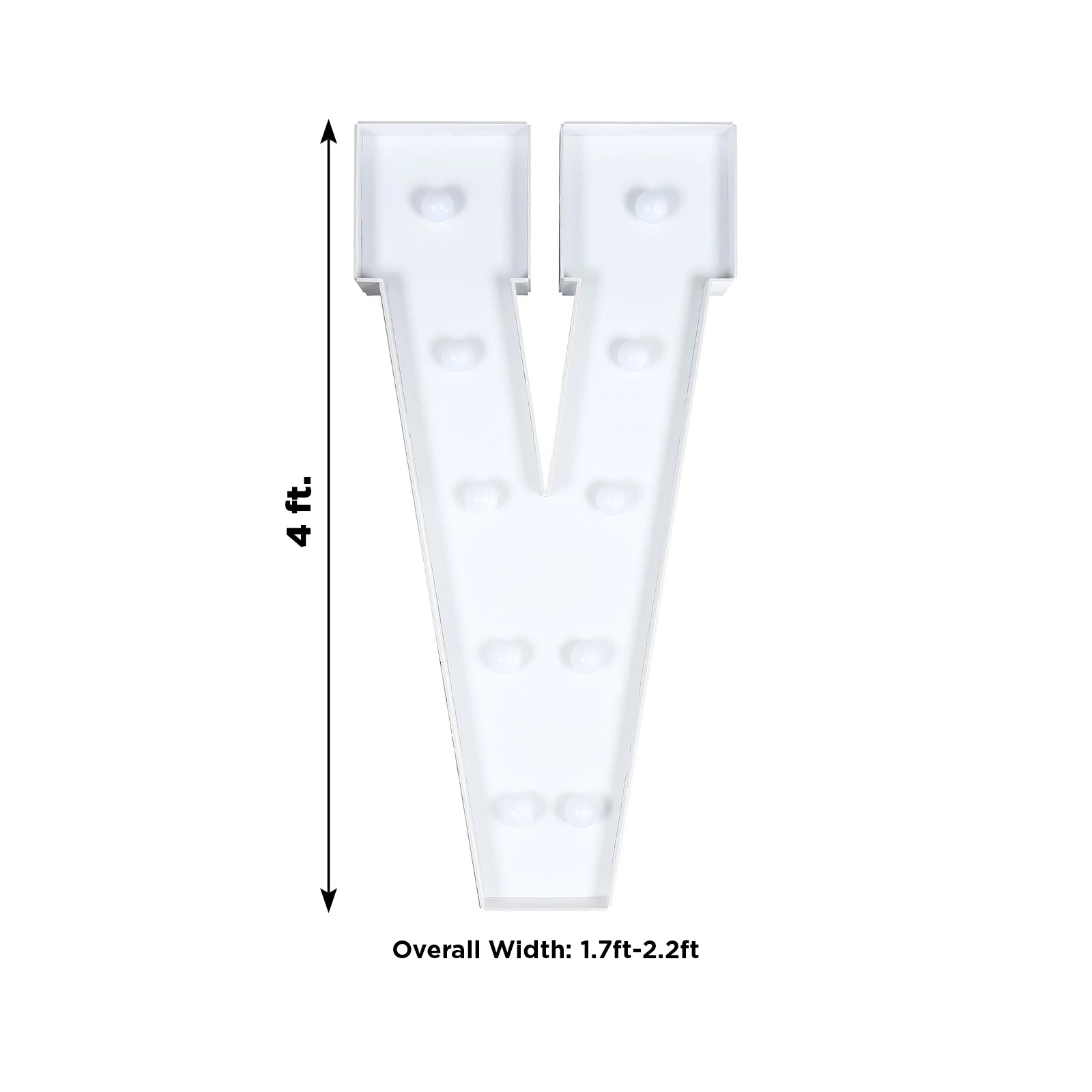 Giant LED Marquee Light Up Letter "V", White 4ft Pre-Cut Foam Board with 10 Warm White Battery Operated LEDs, Glue Gun and Sticks
