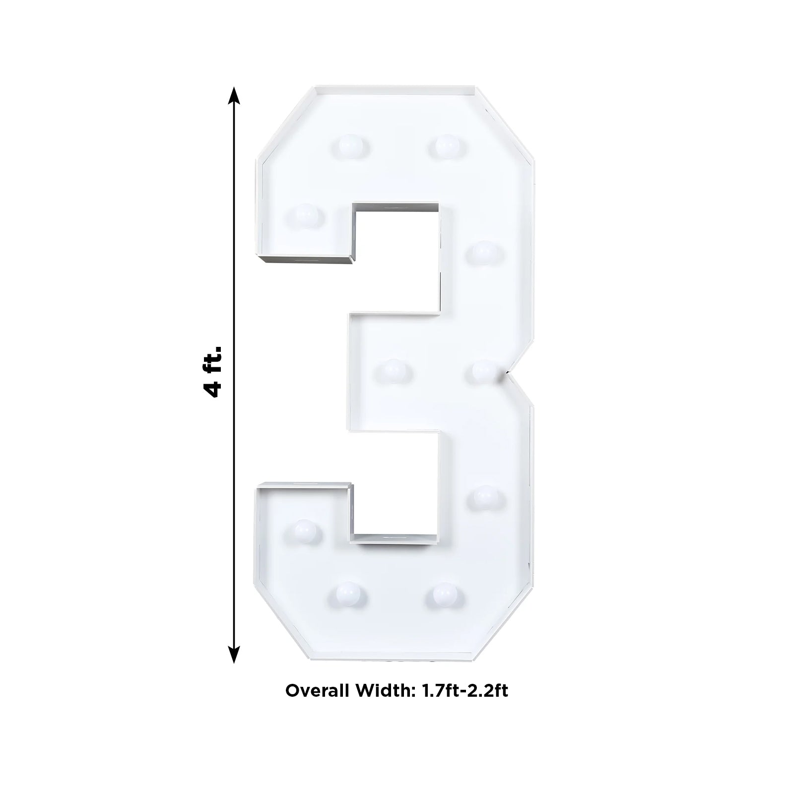 Giant LED Marquee Light Up Number "3", White 4ft Pre-Cut Foam Board with 10 Warm White Battery Operated LEDs, Glue Gun and Sticks