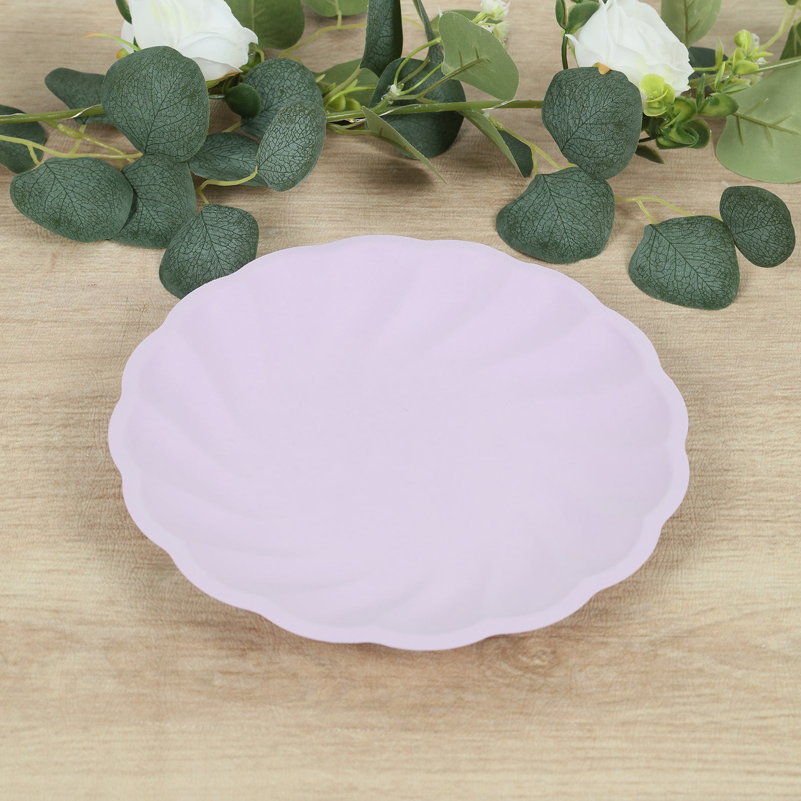20 Pack Biodegradable Dinner Plates in Lavender Lilac – 9" Swirl Scalloped Pastel Color Compostable Bamboo Party Plates, Elegant Disposable Tableware
