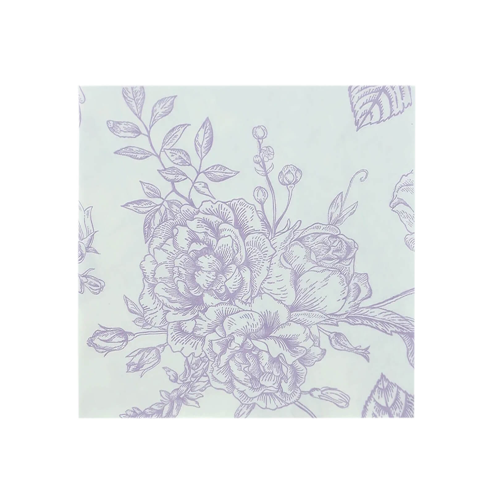 50 Pack 2-Ply Paper Beverage Napkins in Matte Lavender and White French Toile Floral Pattern, Highly Absorbent Soft Disposable Cocktail Napkins