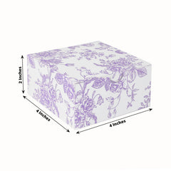 25 Pack Party Favors Boxes in French Toile Pattern, Matte Lavender and White Candy Gift Boxes - Cardstock Paper - 4"x4"x2"