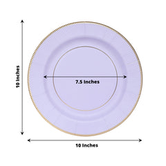 25-Pack Paper 10" Round Dinner Plates in Lavender Lilac Sunray Design with Gold Rim - Disposable Heavy Duty 350GSM Party Plates