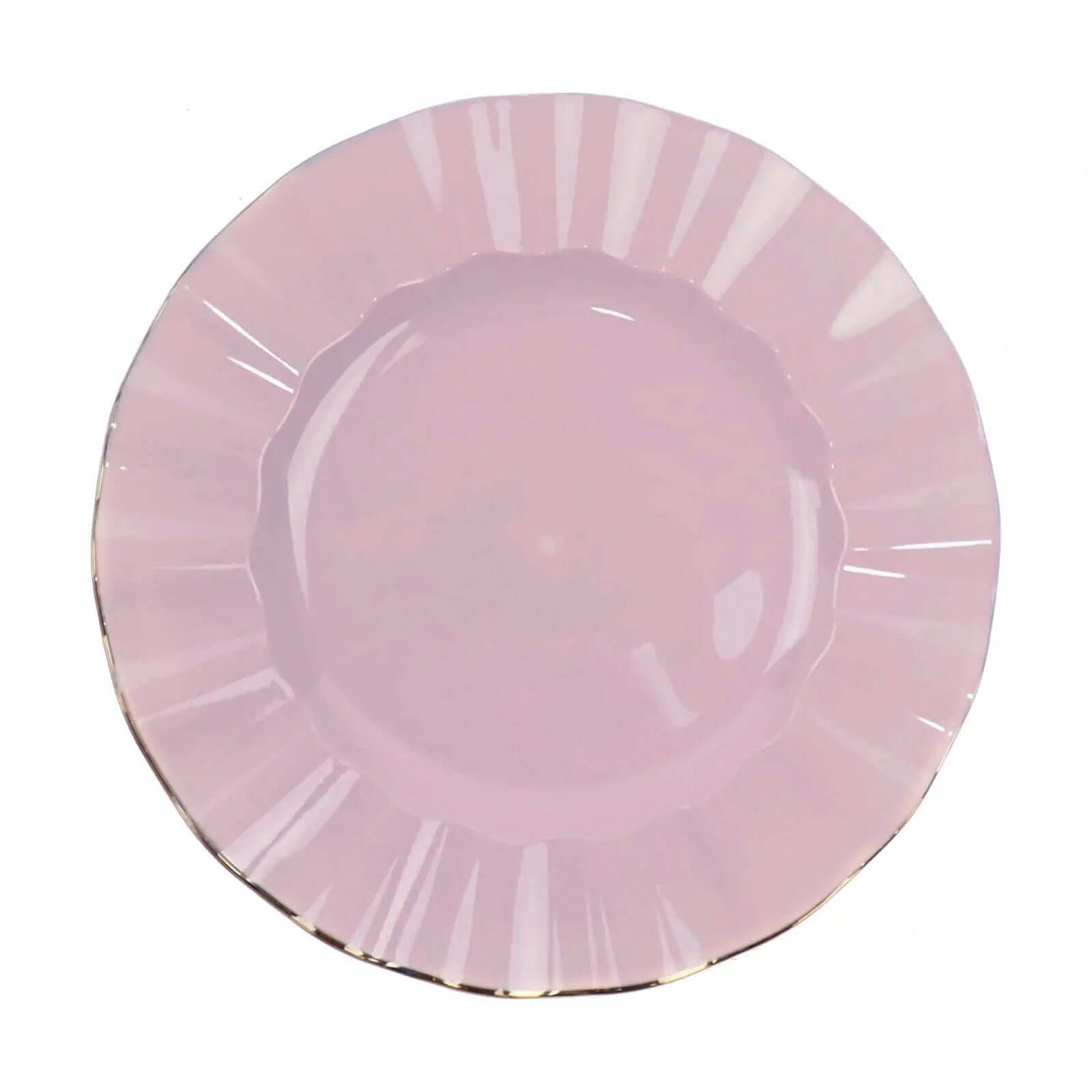 10-Pack Plastic 9" Round Dinner Plates in Lavender Lilac Ruffled Rim with Gold Edging - Sturdy Disposable Dinnerware