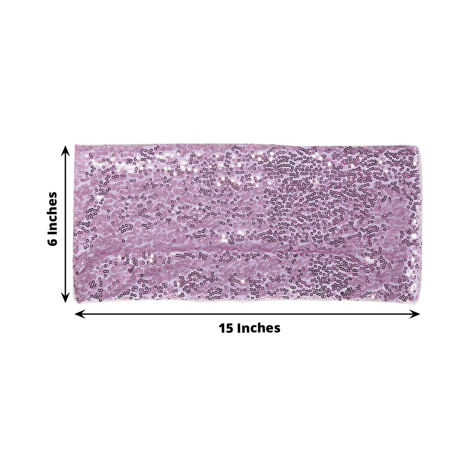 5 Pack Sequin Spandex Chair Sashes Lavender Lilac - Stretch Chair Bands 6"x15"