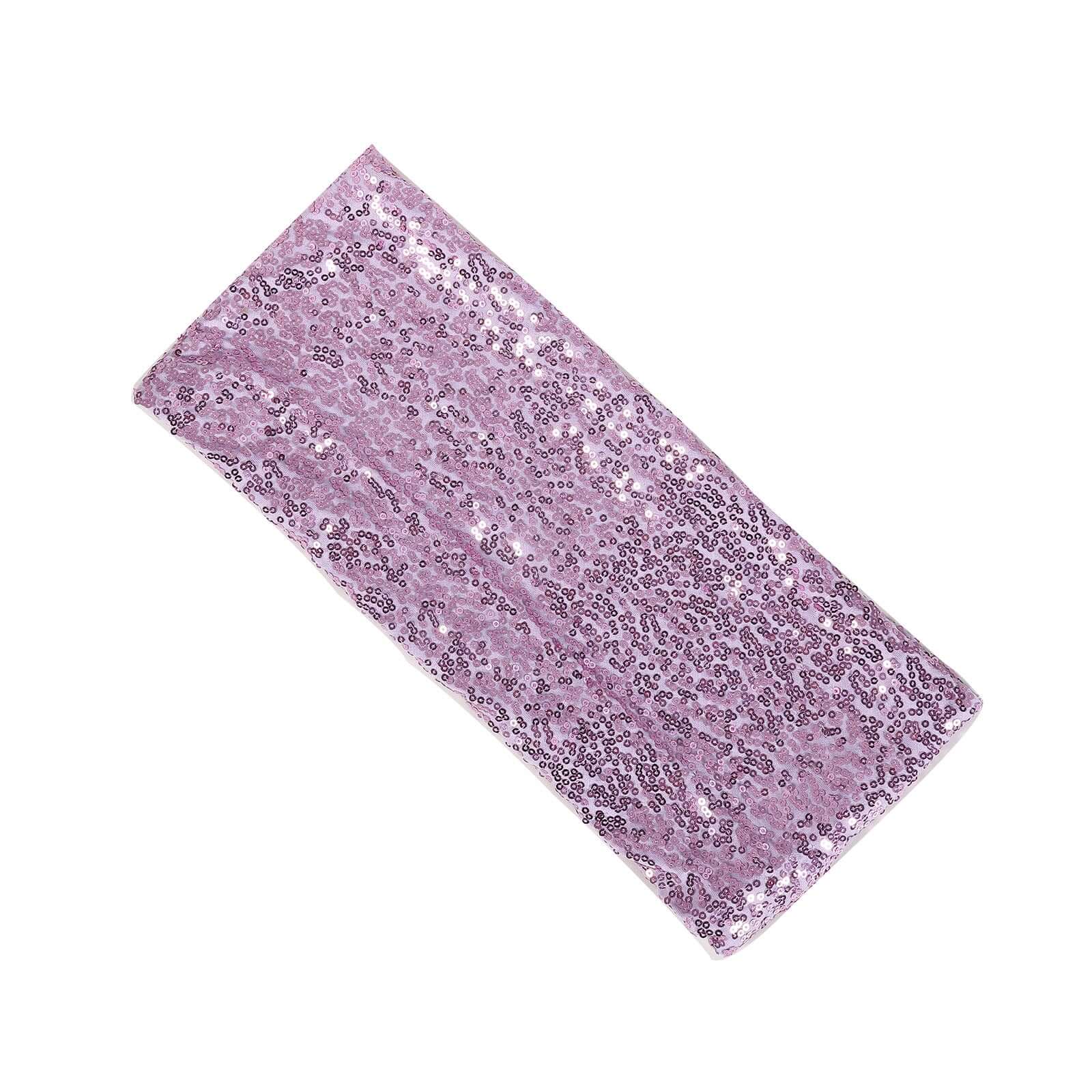 5 Pack Sequin Spandex Chair Sashes Lavender Lilac - Stretch Chair Bands 6"x15"