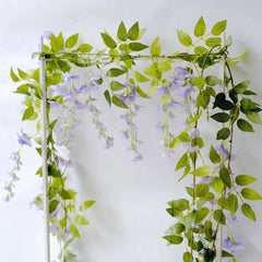 2 Pack 6ft Lavender Lilac Artificial Wisteria Flower Garland Hanging Vines, Silk Floral Garland Wedding Arch Decor