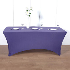 Stretch Spandex 96"x30" Rectangle Table Cover Purple - Durable Form-Fitting Tablecloth