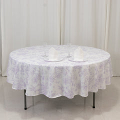 Polyester 90" Round Tablecloth White - Lavender Lilac French Toile Pattern for Chic Weddings