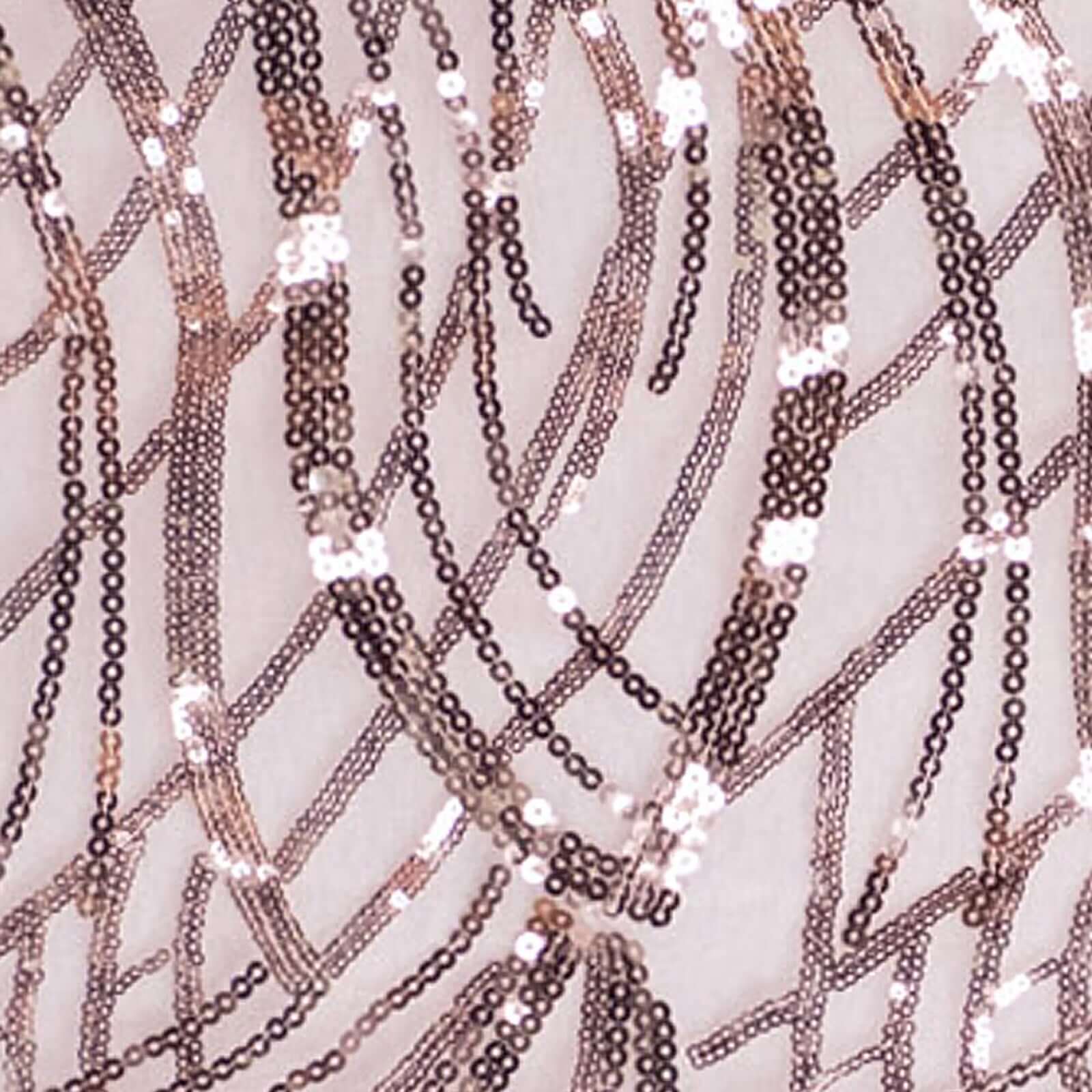 Sequin Mesh 12"x108" Table Runner Blush Stylish Wave Embroidery