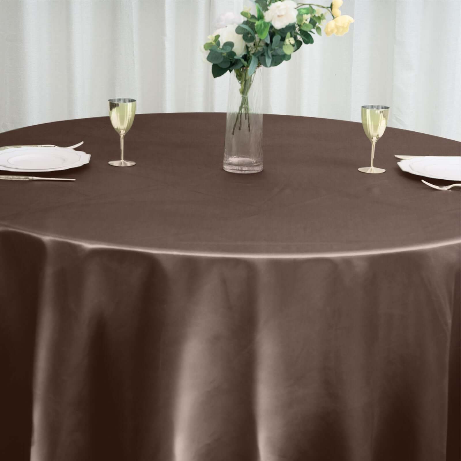 Satin 120" Round Tablecloth Chocolate - Stylish Seamless Table Cover