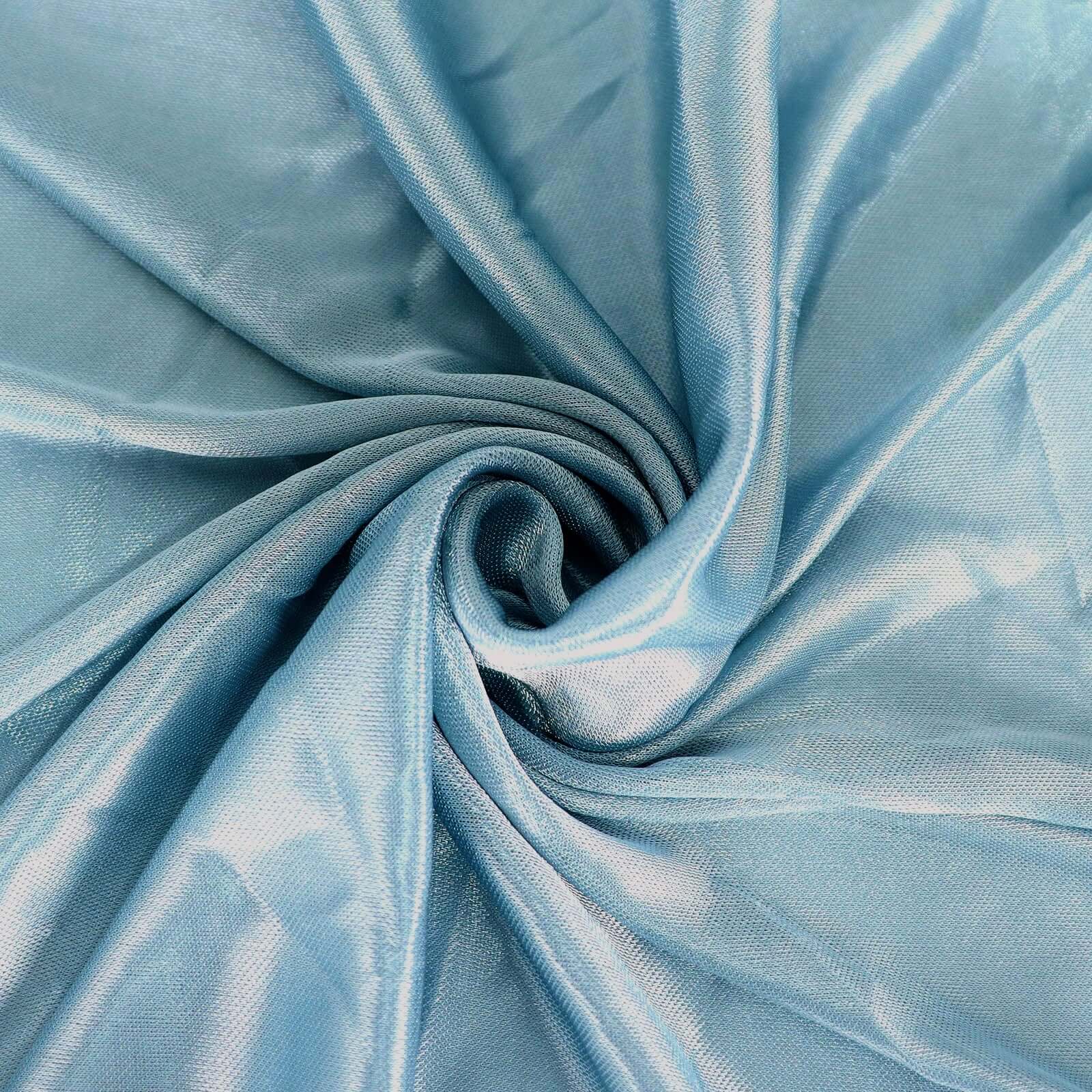 Satin 14ft Table Skirt Dusty Blue - Pleated Double Drape Table Cover