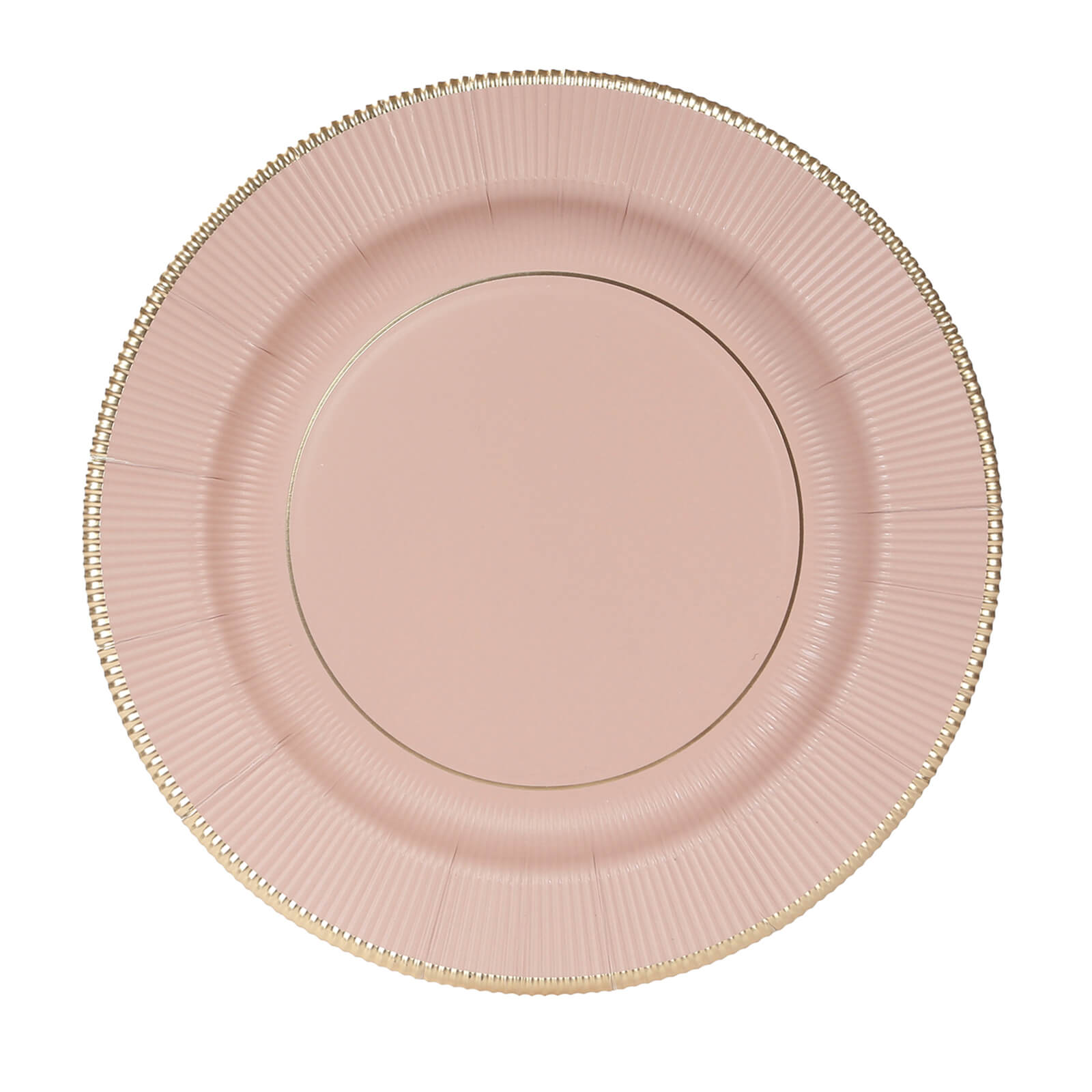 25-Pack Paper 10" Round Dinner Plates in Dusty Rose Sunray Design with Gold Rim - Disposable Heavy Duty 350GSM Party Plates