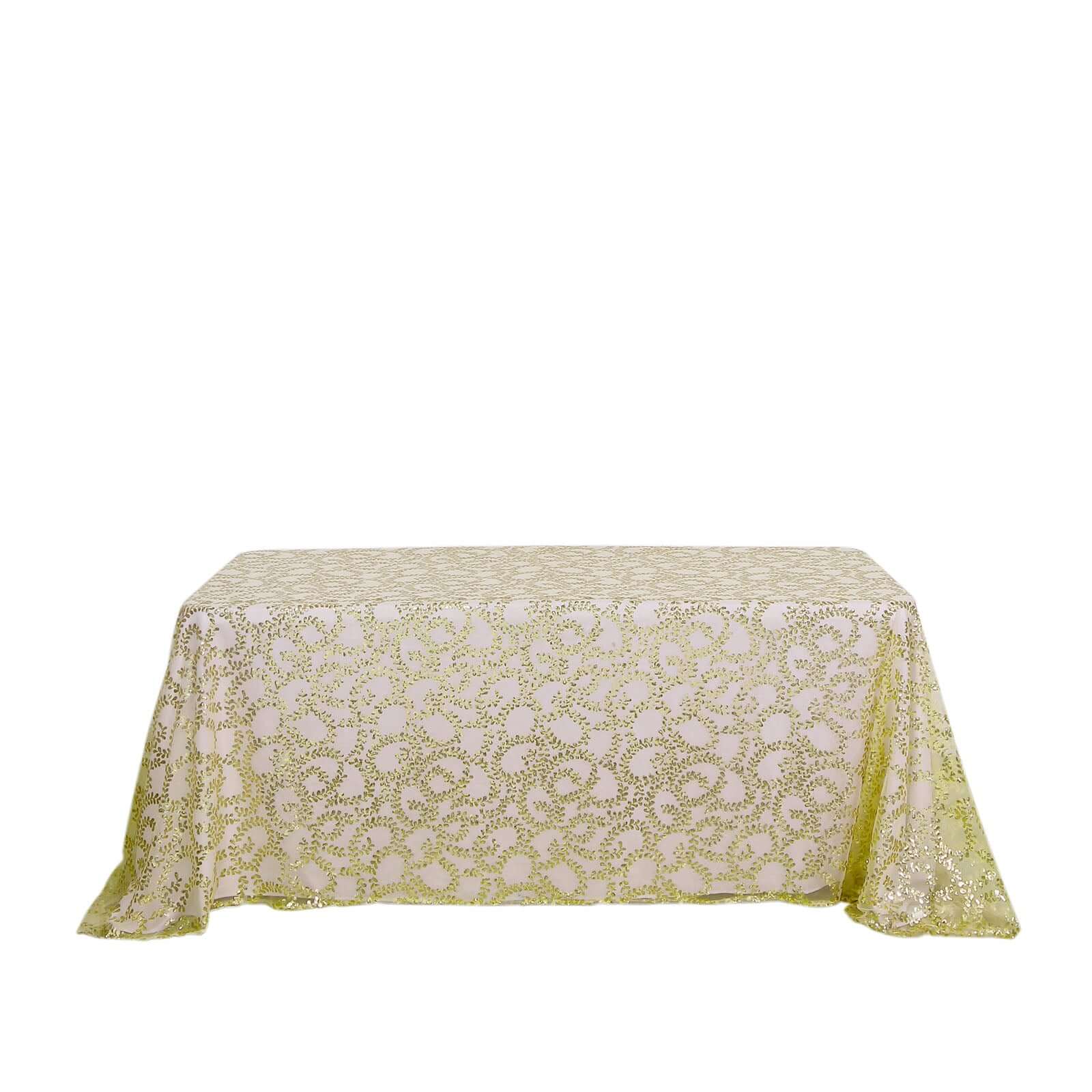 Tulle 90"x156" Rectangle Tablecloth Gold - Sequin Leaf Embroidered Design for Luxe Celebrations