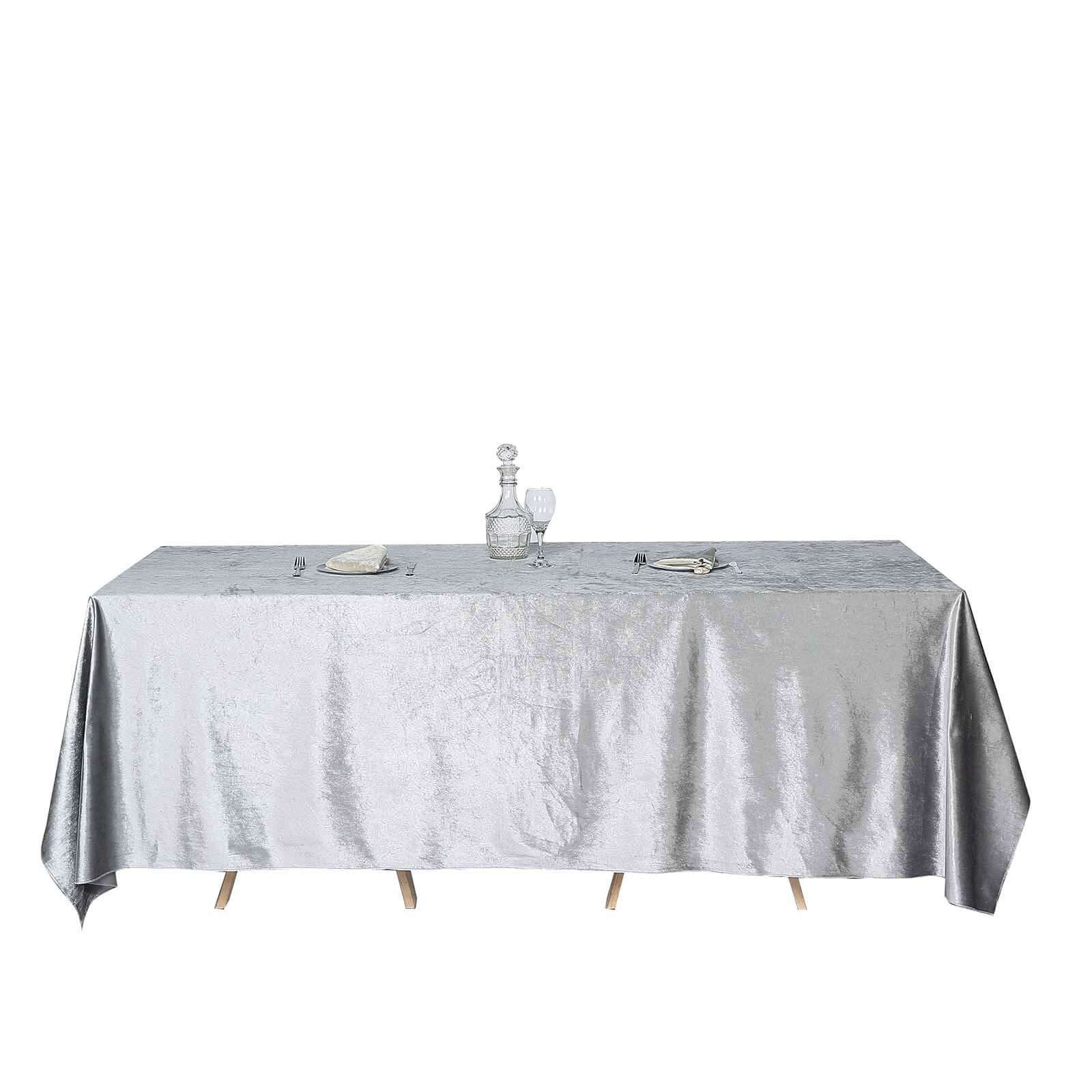 Premium Velvet 90"x132" Rectangle Tablecloth Silver - Reusable Soft & Seamless Table Cover