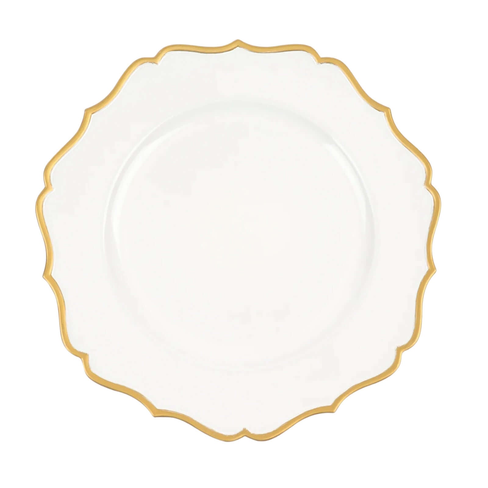 6-Pack Acrylic Round Charger Plates 13" in White with Gold Scalloped Rim, Decorative Dinner Party Plastic Charger Tableware