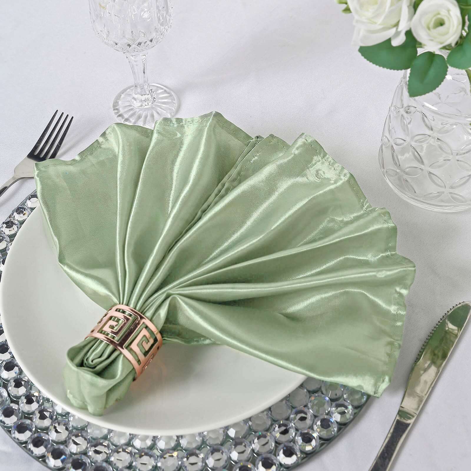 5 Pack Satin 20"x20" Napkins Sage Green - Luxurious Shine & Smooth Dinner Napkins