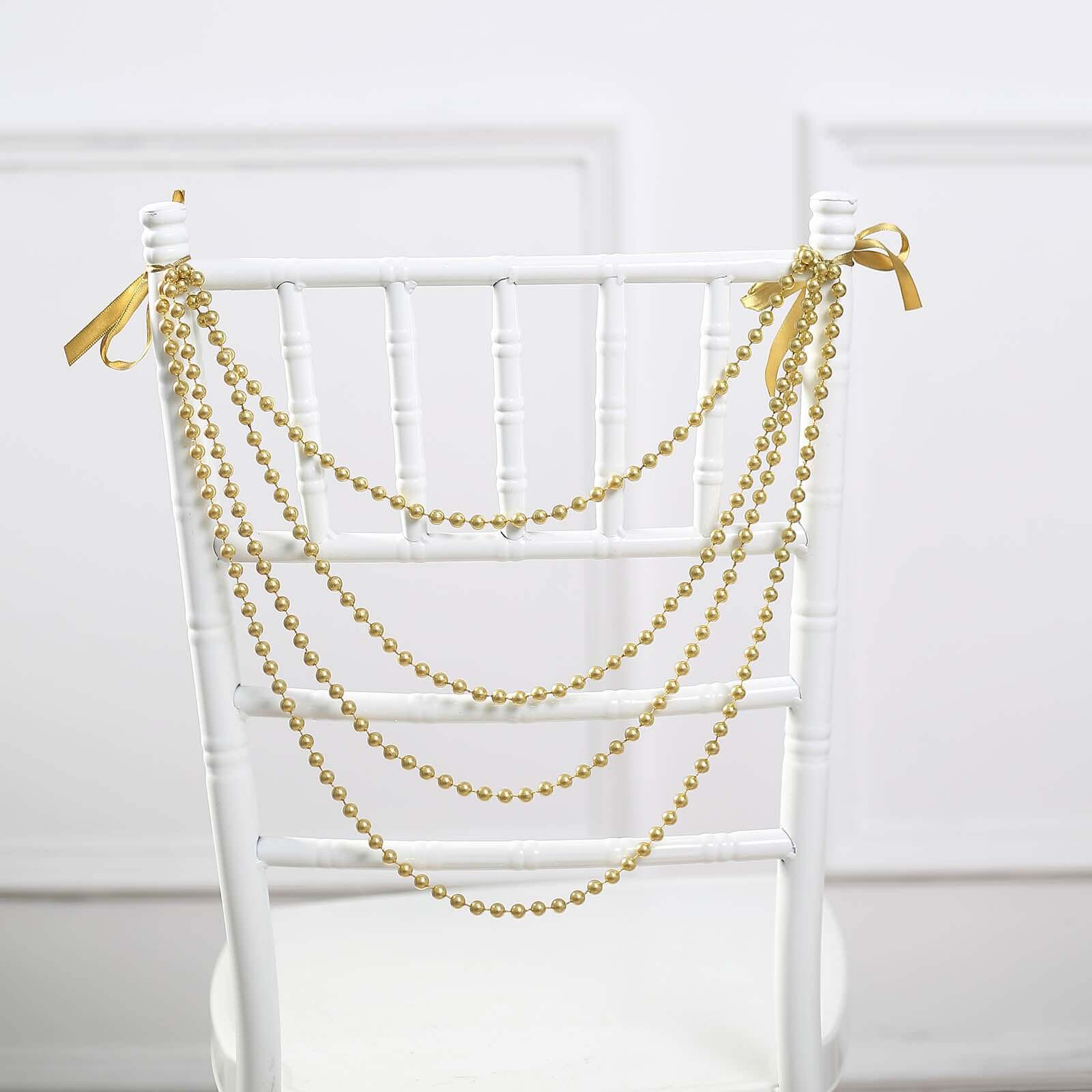 Faux Pearl Beaded 16" Chair Back Garland Sash Gold Gatsby-Inspired Style - Pre-Tied Chic Wedding Decor for Chiavari Chairs