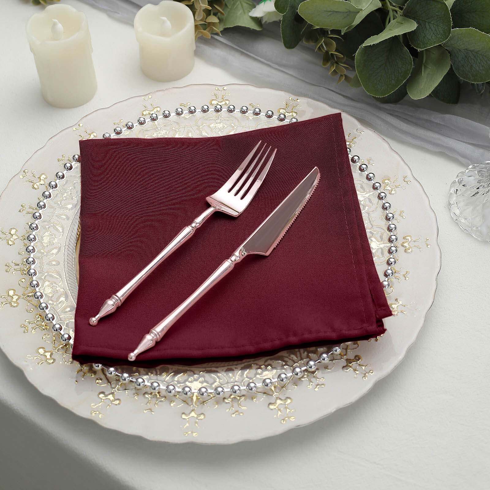 5 Pack Polyester 17"x17" Napkins Burgundy - Durable & Wrinkle Resistant Dinner Napkins