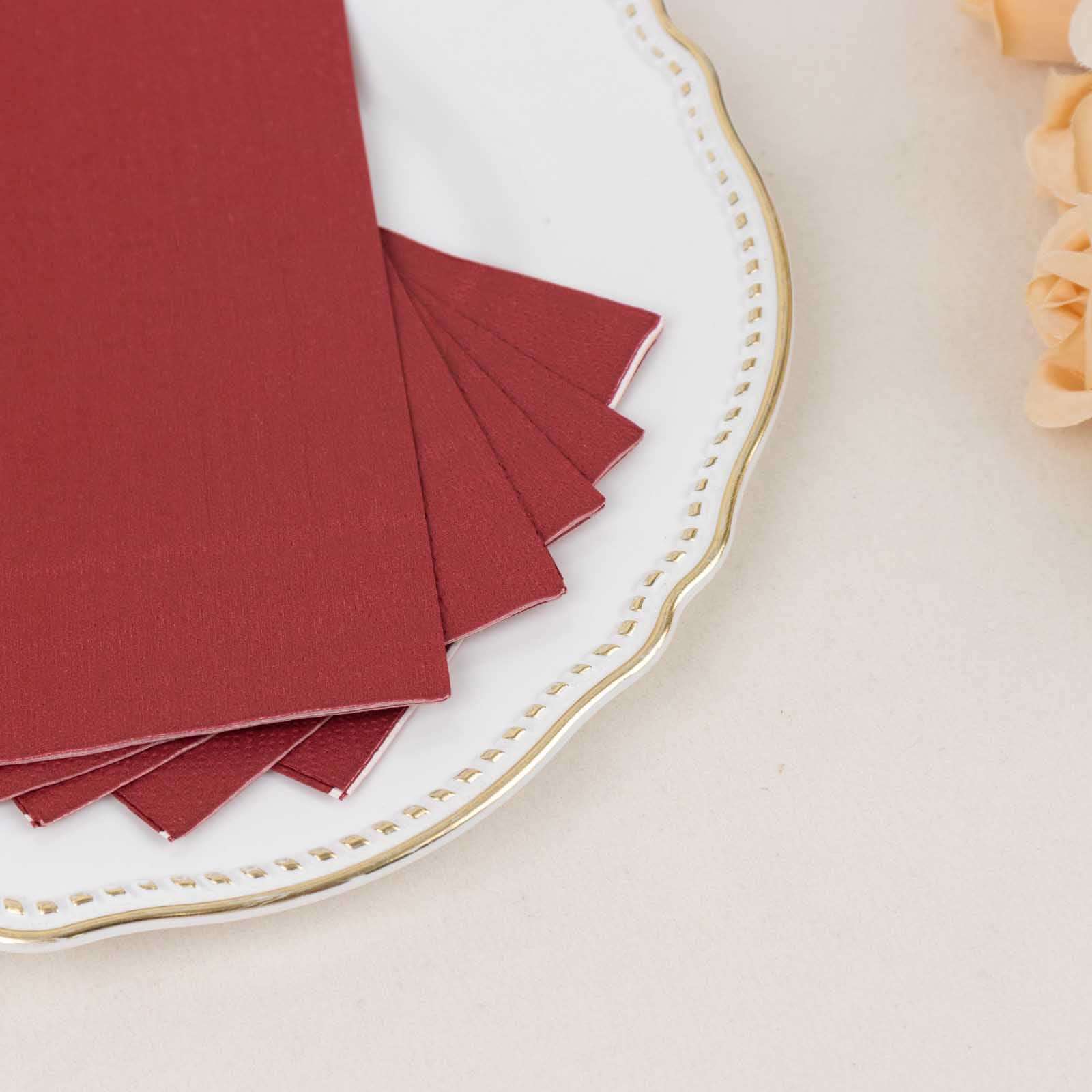 50-Pack Paper Napkins Burgundy - Soft Disposable 2-Ply Dinner Napkins for Weddings