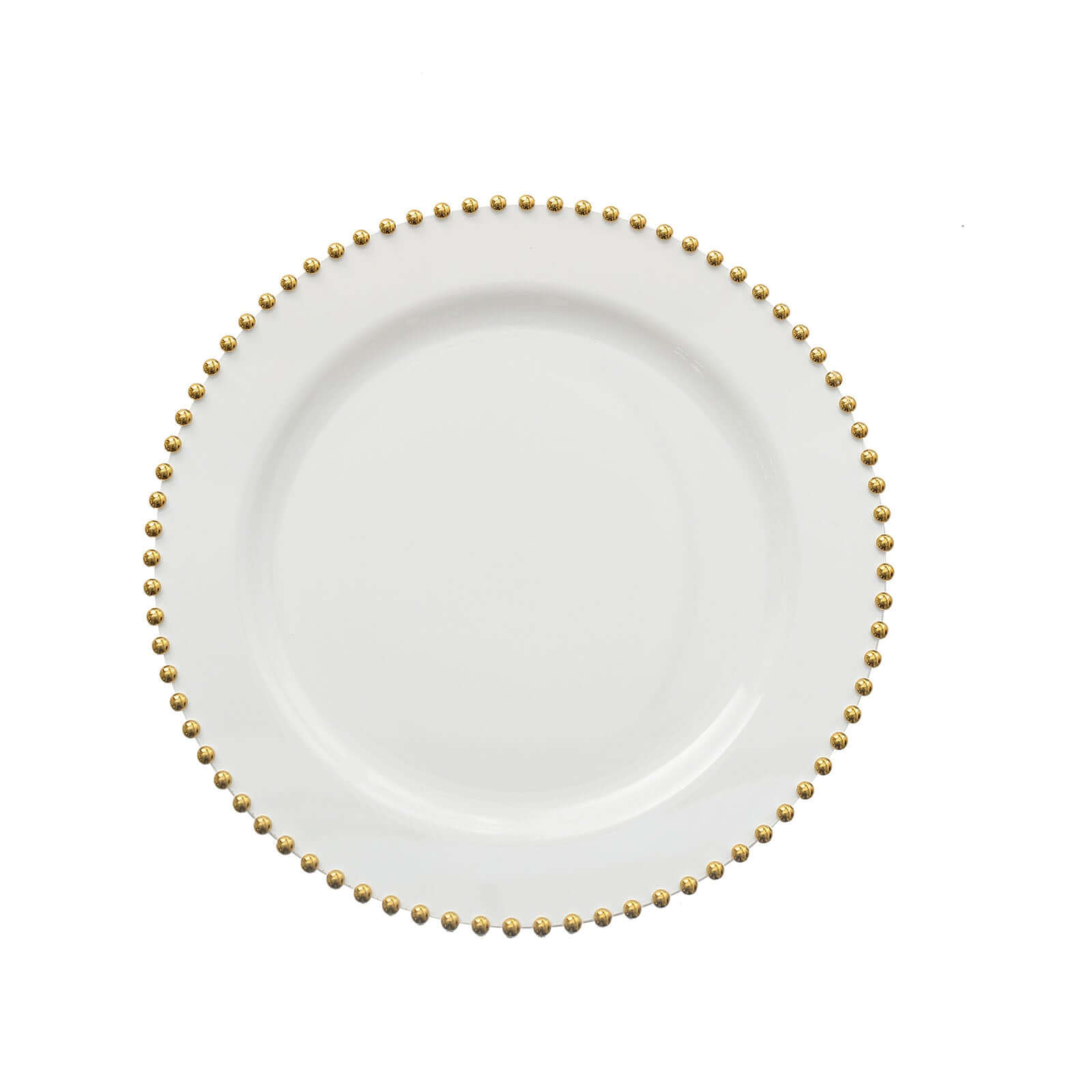 10-Pack White Plastic Dessert Plates – 8" Round with Gold Beaded Rim, Disposable for Parties & Events