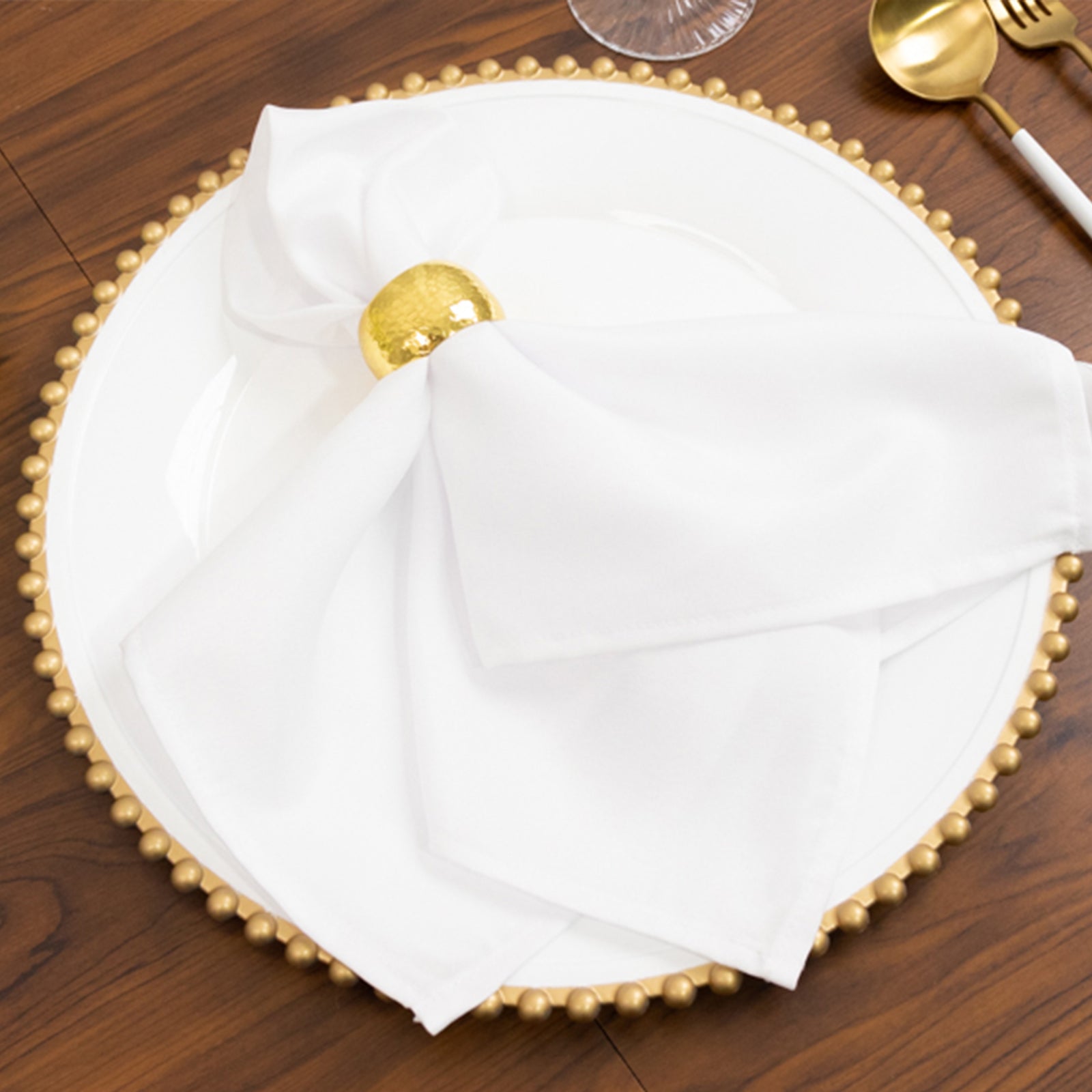 6-Pack Acrylic Round Charger Plates 13" in White with Gold Beaded Rim, Decorative Dinner Party Charger Tableware