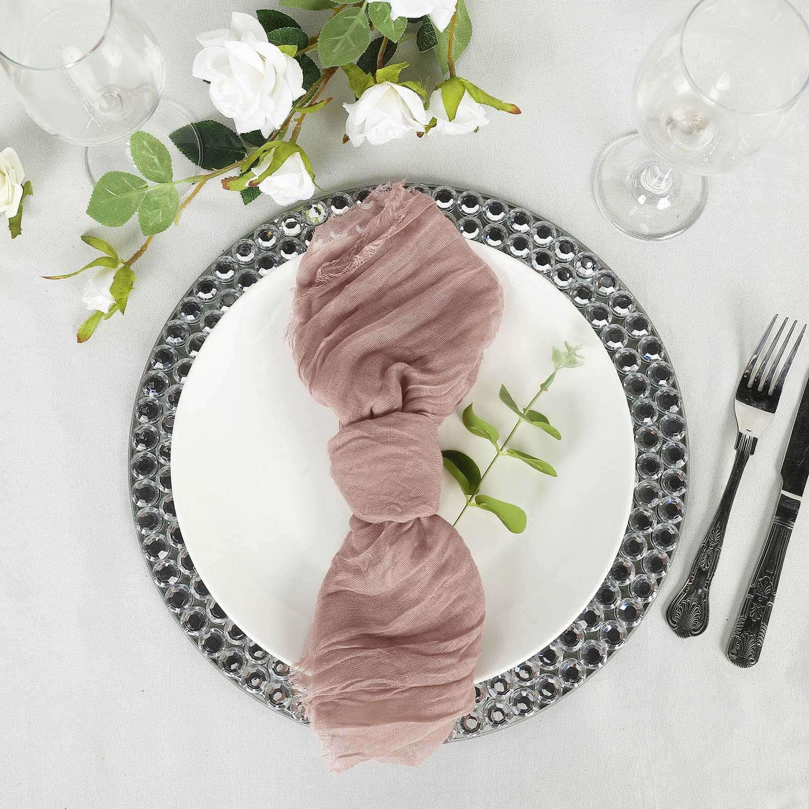 5 Pack Gauze Cheesecloth 24"x19" Napkins Dusty Rose Reusable Dinner Napkins