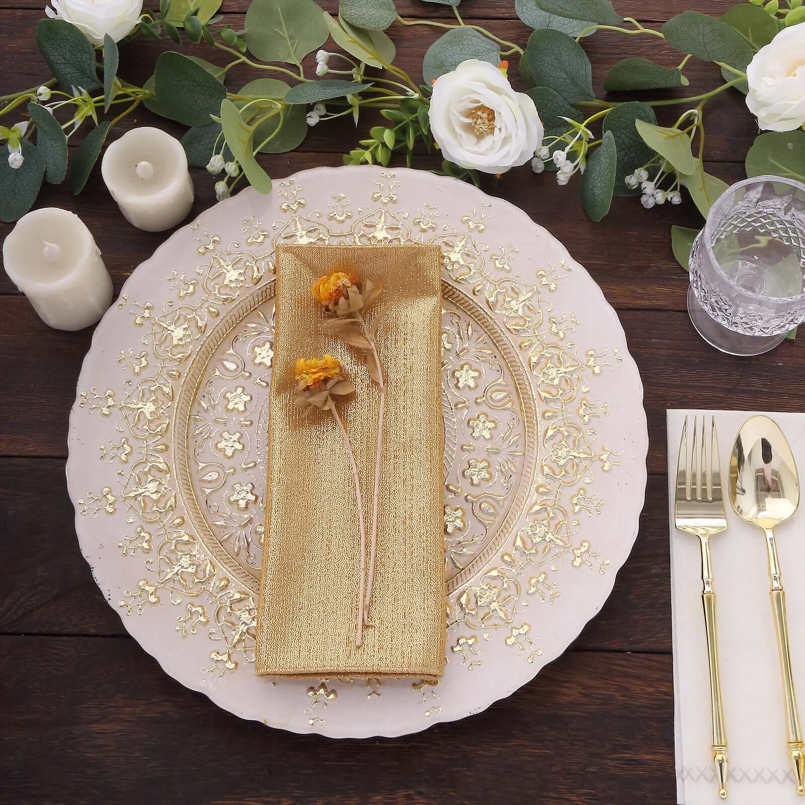 5 Pack Polyester 20"x20" Napkins Gold Shimmer Sequin Dots - Luminous Cloth Napkins for Stylish Gatherings