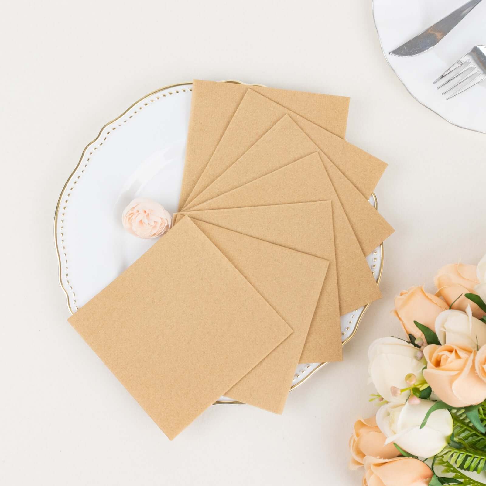 20 Pack Linen-Like Paper 5"x5" Napkins Natural - Highly Absorbent Airlaid Napkins