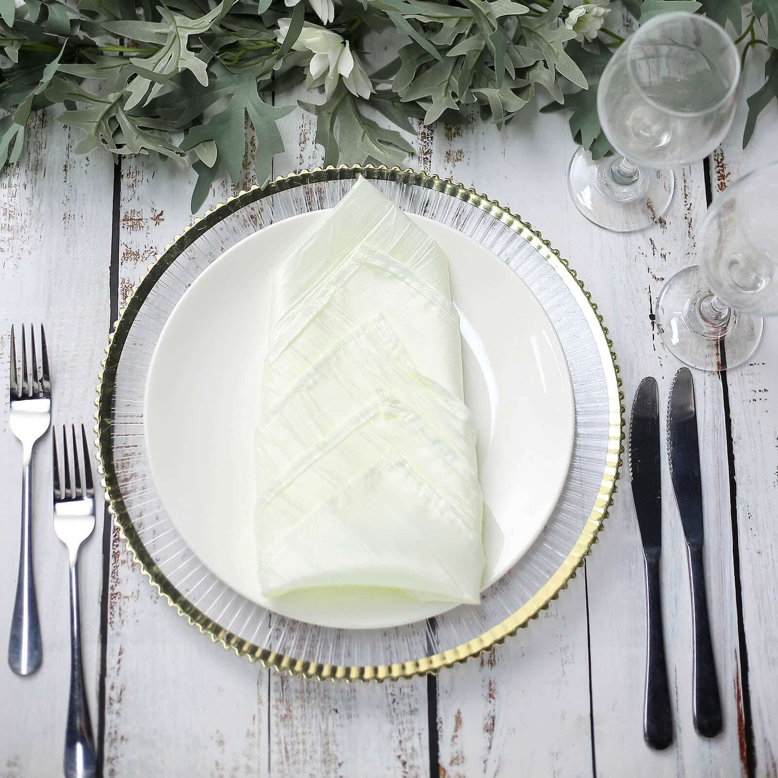 5 Pack Taffeta 20"x20" Napkins Ivory - Accordion Crinkle Dinner Napkins