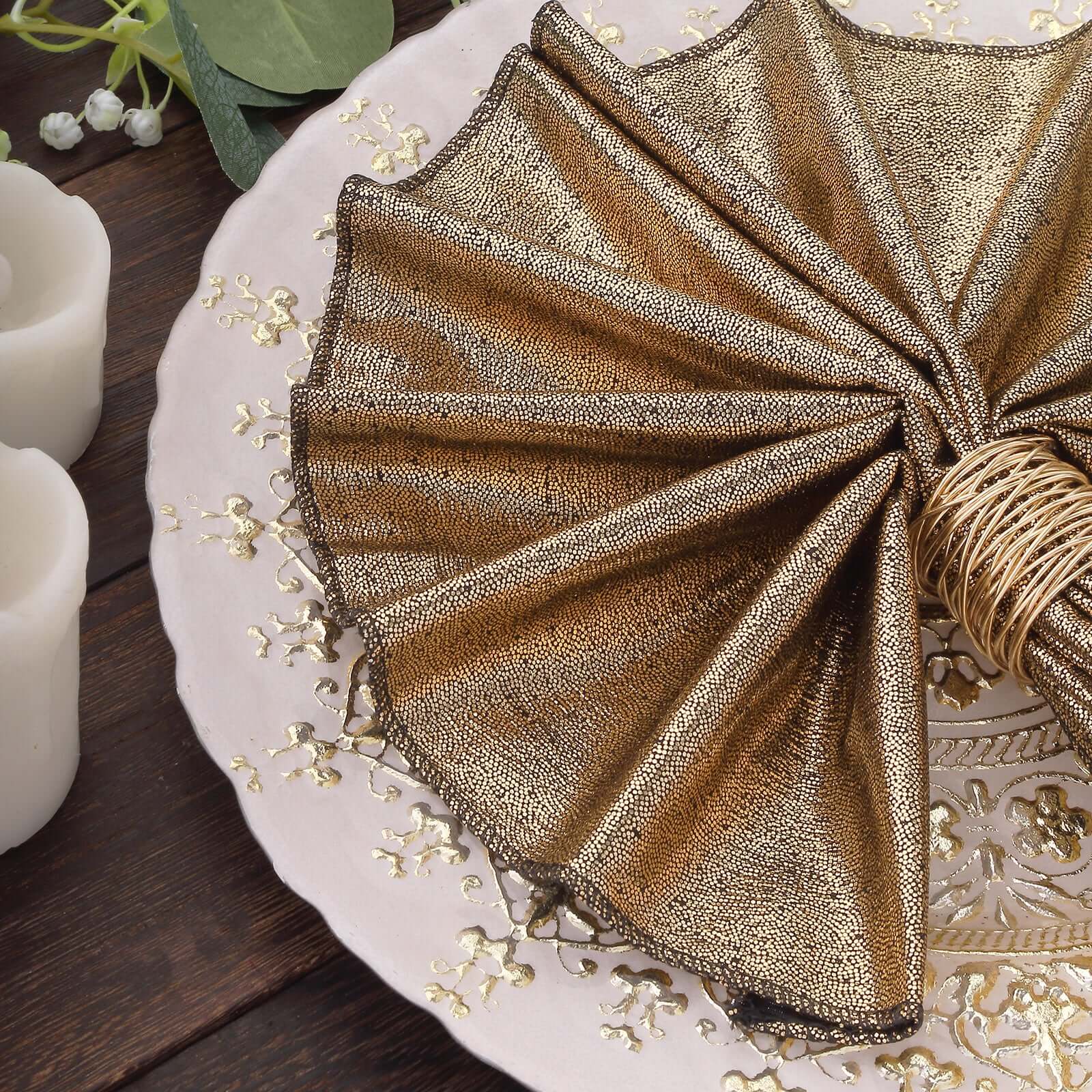 5 Pack Polyester 20"x20" Napkins Antique Gold Shimmer Sequin Dots - Luminous Cloth Napkins