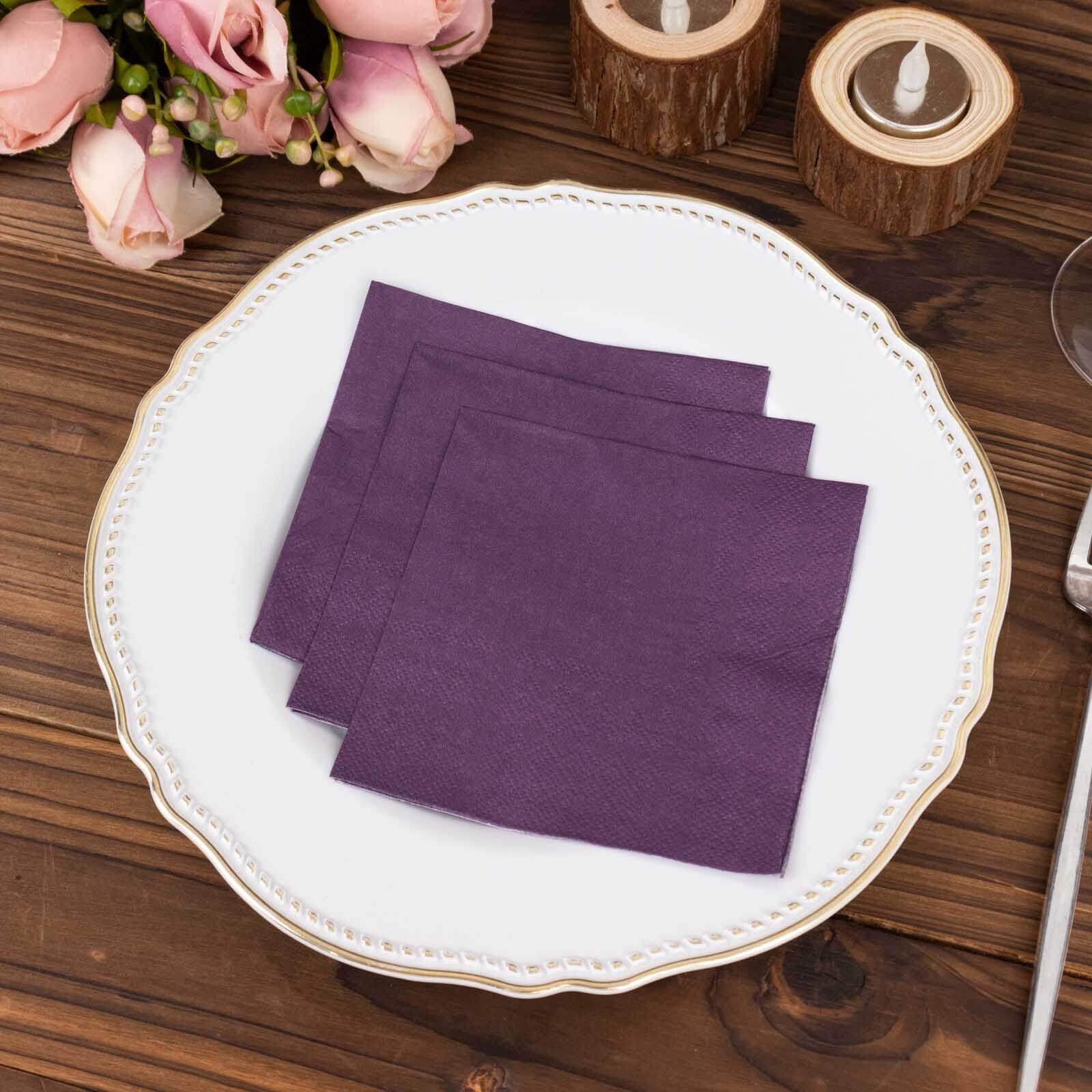 50-Pack Paper Beverage Napkins Purple - 2 Ply Disposable Soft 18GSM Cocktail Napkins 5"x5"