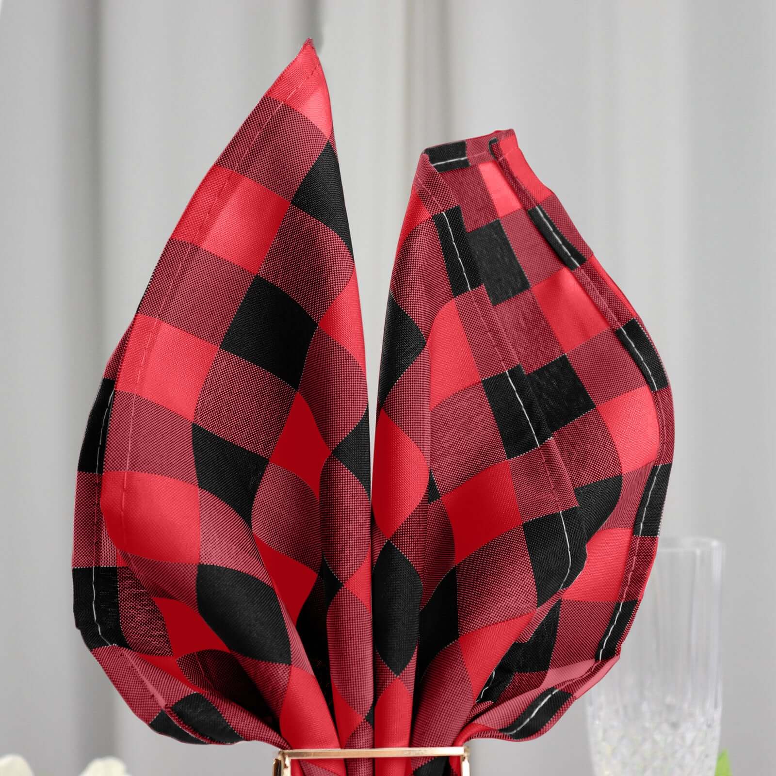 5 Pack Polyester 15"x15" Napkins Black/Red Buffalo Plaid Gingham Style Cloth Napkins