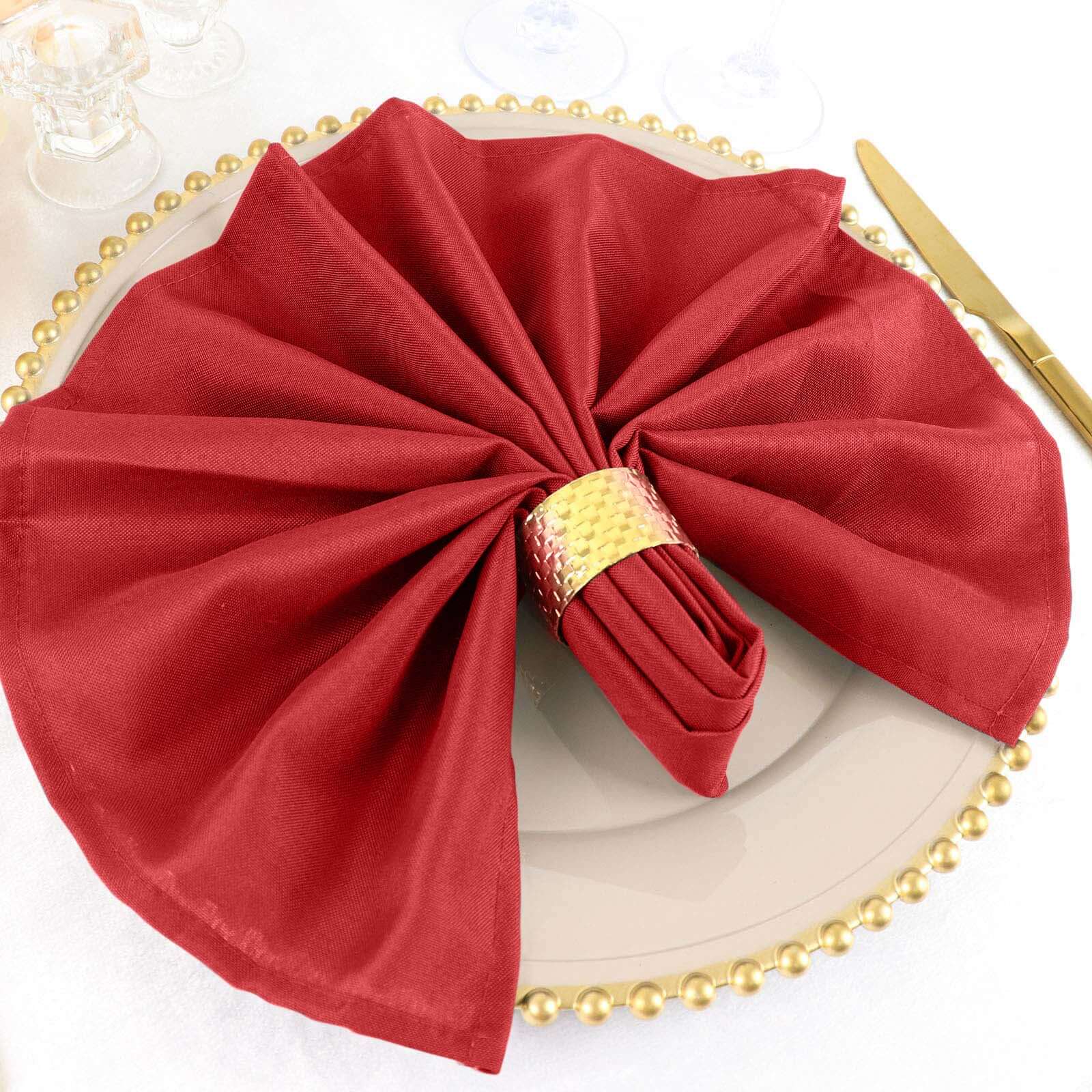 5 Pack Polyester 20"x20" Napkins Red - Wrinkle Resistant & Easy Care Cloth Napkins