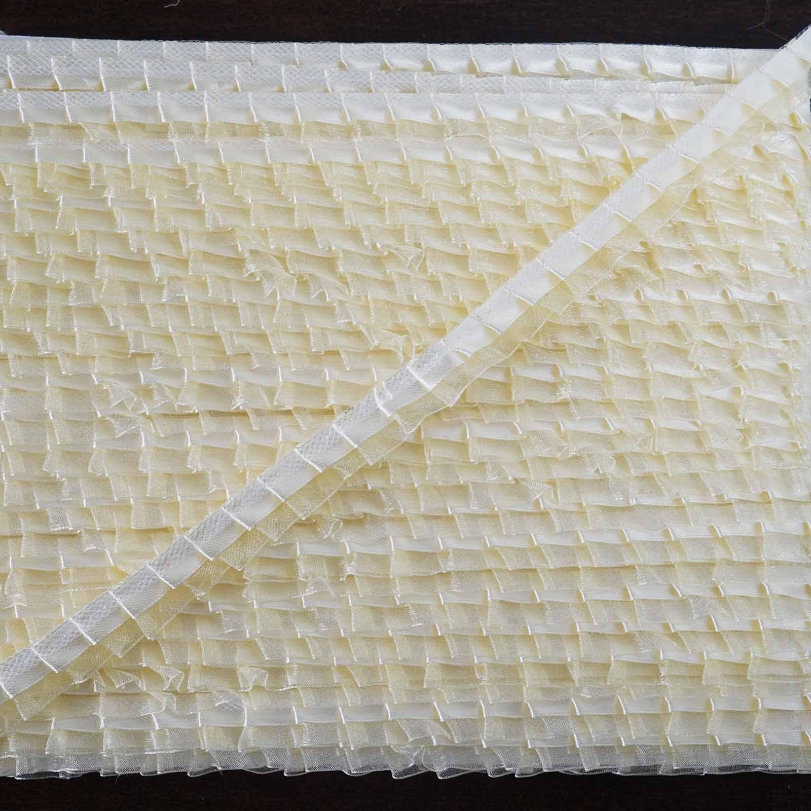 25 Yards 0.75" Ivory Double Layered Edging Ruffled Lace Trim With Satin And Classic Organza Fabric