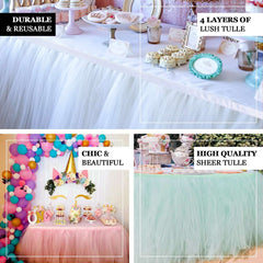 Tulle 17ft Table Skirt Pink/Rose Quartz - 4 Layer Pleated Tutu Table Cover
