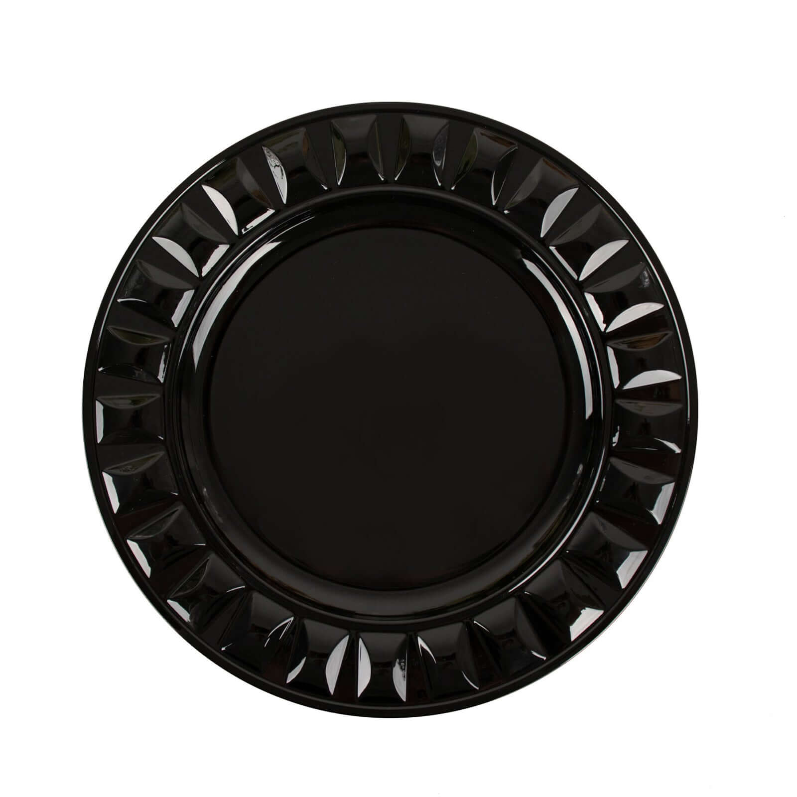 6-Pack Plastic Round Charger Plates 13" in Black with Bejeweled Rim, Luxe Decorative Dinner Party Charger Tableware