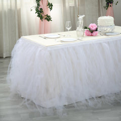 Tulle 21ft Table Skirt White - 4 Layer Pleated Tutu Chic & Soft Event Table Cover