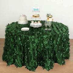 Taffeta 132" Round Tablecloth Green | 3D Leaf Petal Design Seamless Table Cover