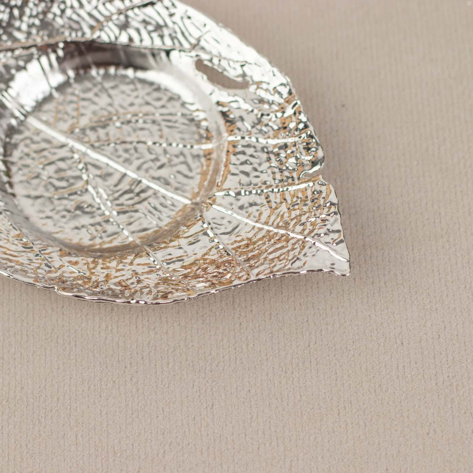 3-Pack Metal Votive Candle Holders Maple Leaf Design Shiny Silver - Vintage Mini Tea Cup Saucers 5"