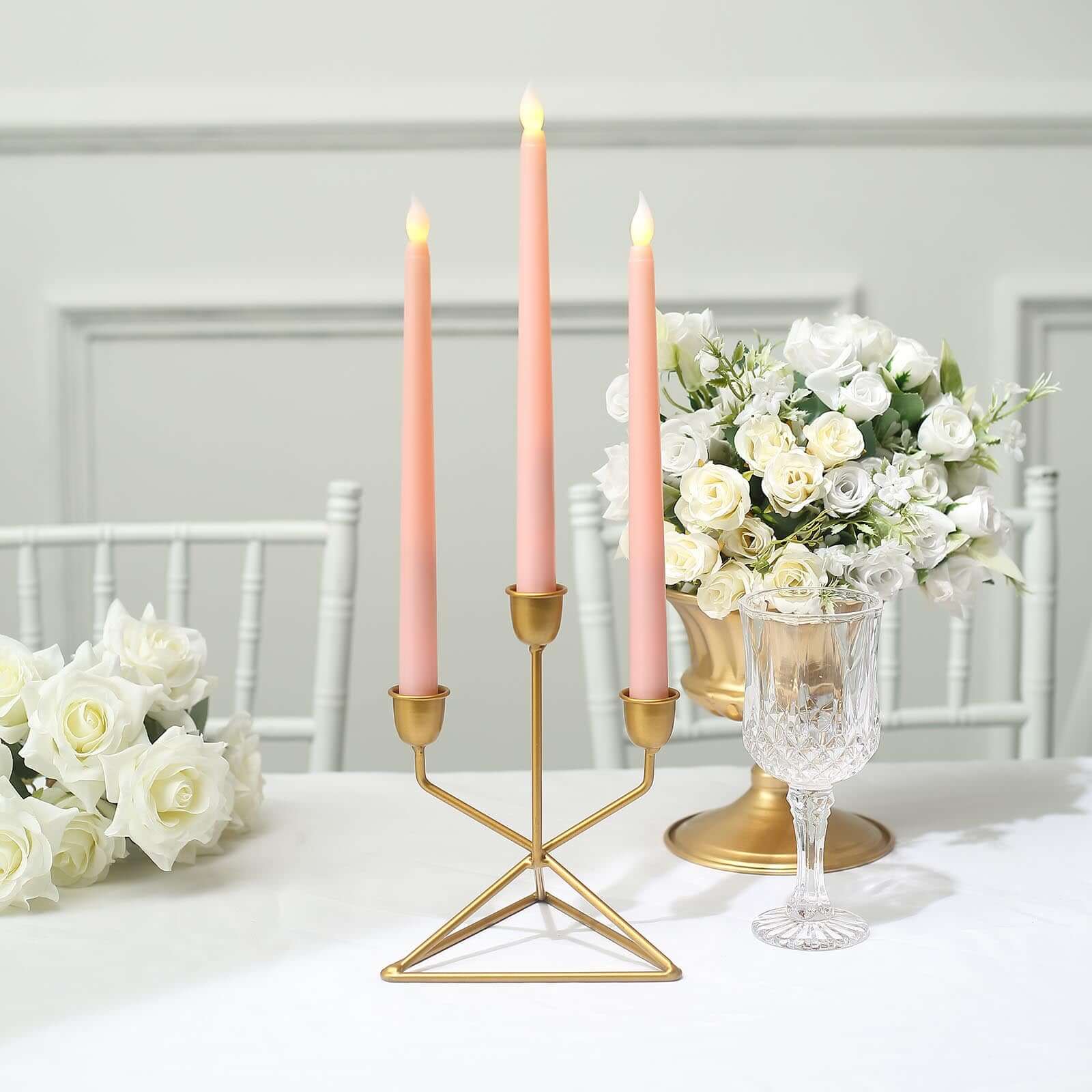 3-Pack LED Decorative Lighting Warm Flickering Blush - Flameless Taper Candles 11"