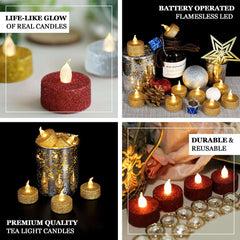 12-Pack LED Tealight Candles Glitter Silver Design - Flameless Battery Operated Tea Lights