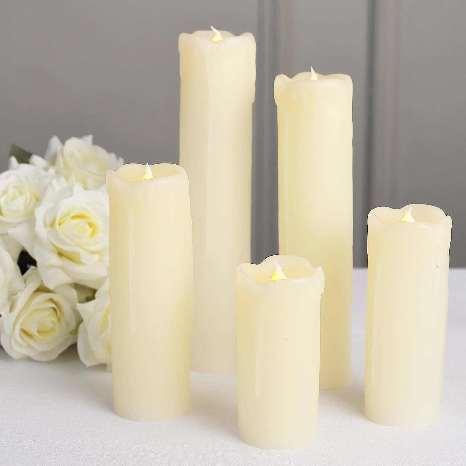 Set of 6 LED Flameless Luminaria Candles Drip Wax Ivory - Battery Operated Pillar Lighting